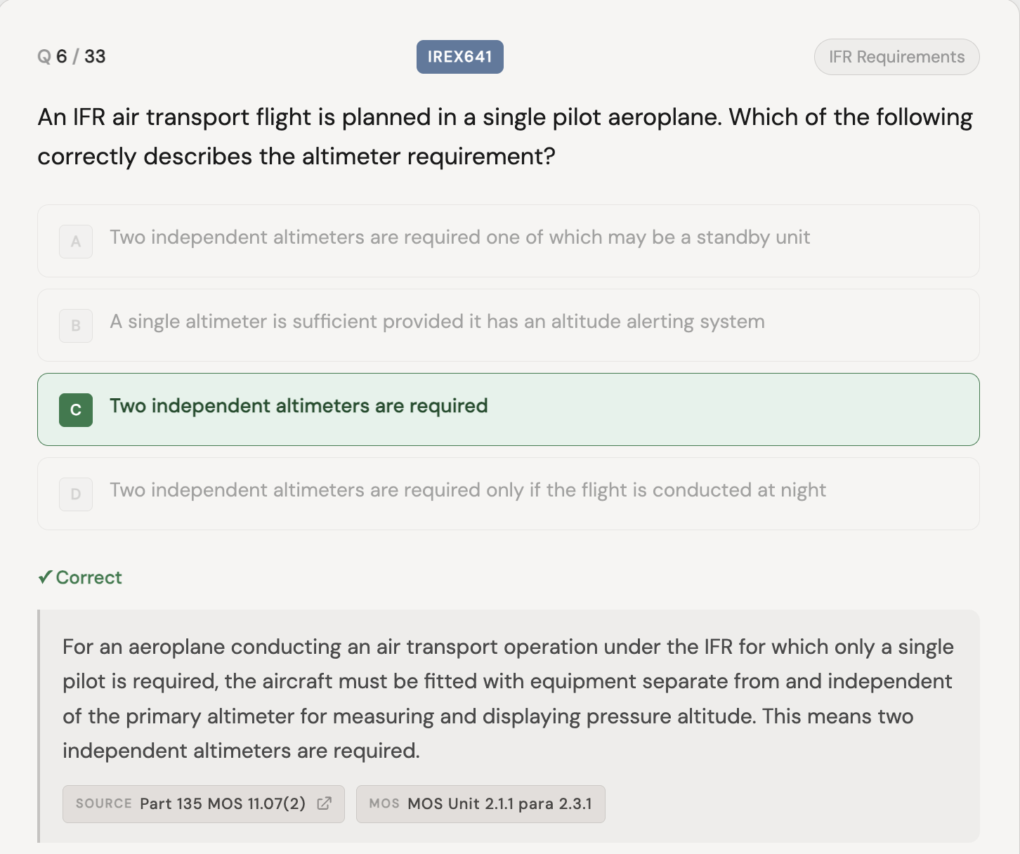 IREXmate study mode question interface